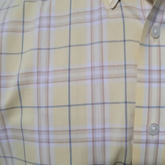 ROUNDTREE & YORKE Easy Care Shirt Mens M Yellow Plaid Short Sleeve Butto… - Picture 5 of 11